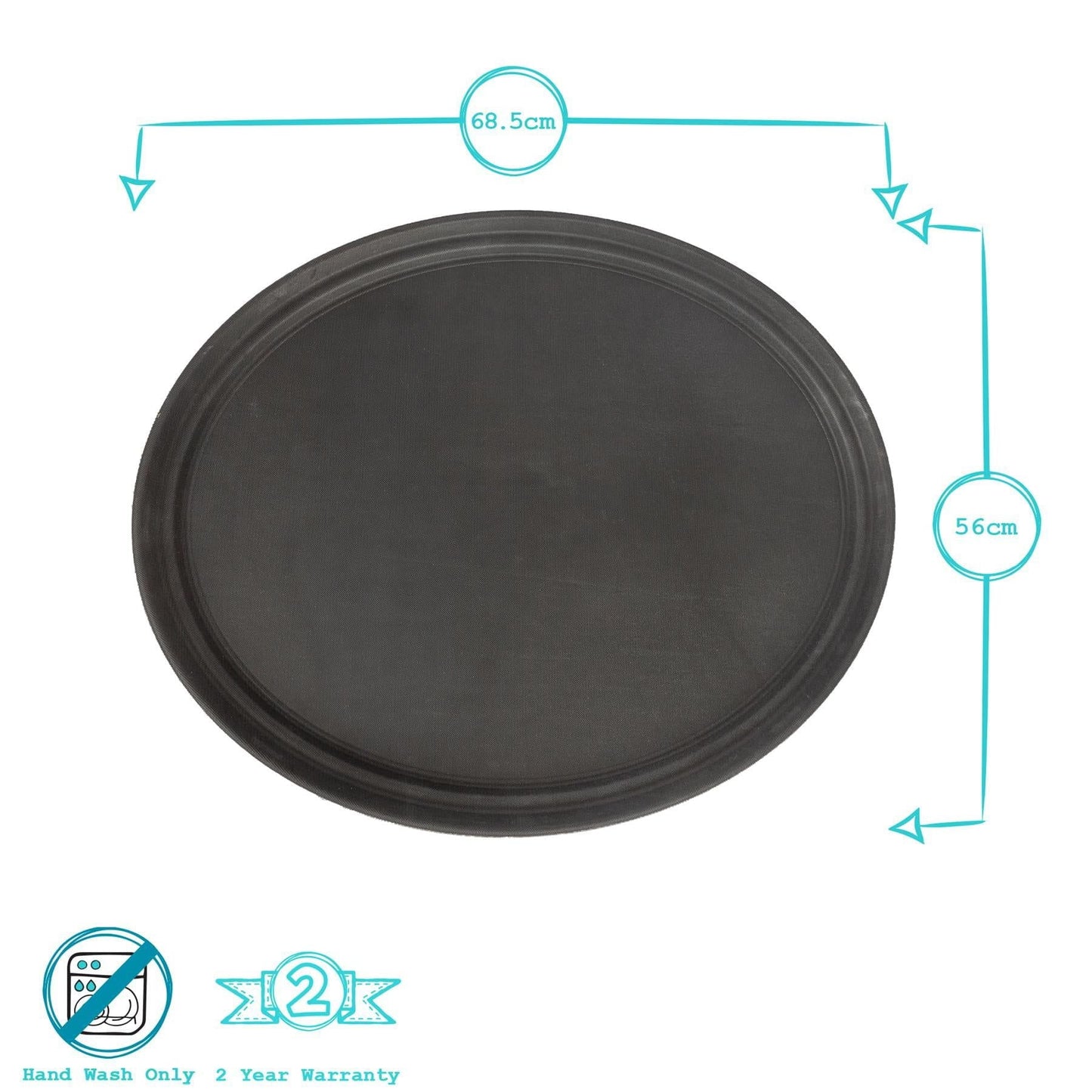 Black 68.5cm x 56cm Oval Non-Slip Serving Tray