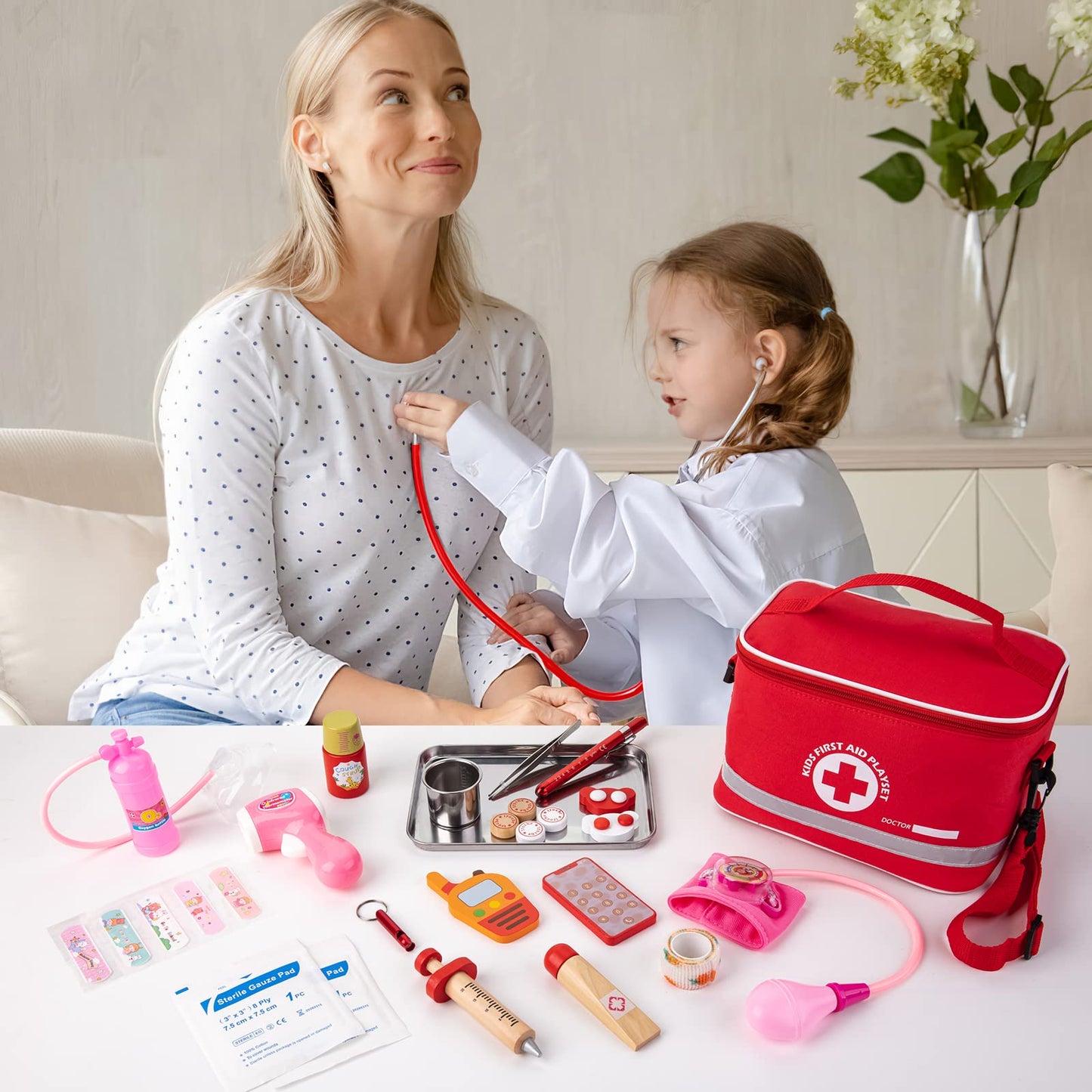 EFO SHM Doctor Kit for Kids – 34-Piece Doctor Playset with Stethoscope & Storage Tote