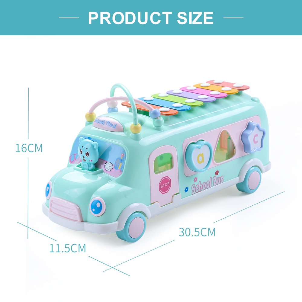 EFOSHM Baby School Bus Xylophone Toy – 5-in-1 Montessori Learning Bus for Toddlers 12-36 Months