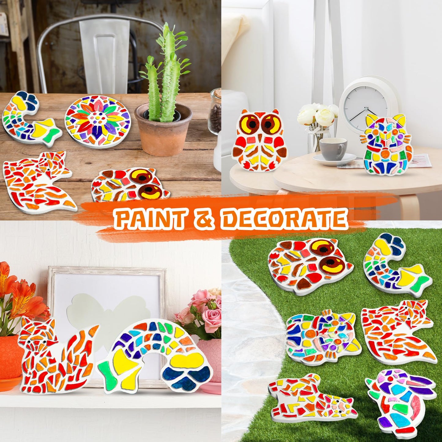 EggSun 8-Piece Stepping Stones Painting Kit for Kids – Outdoor Glow-in-the-Dark Mosaic Art