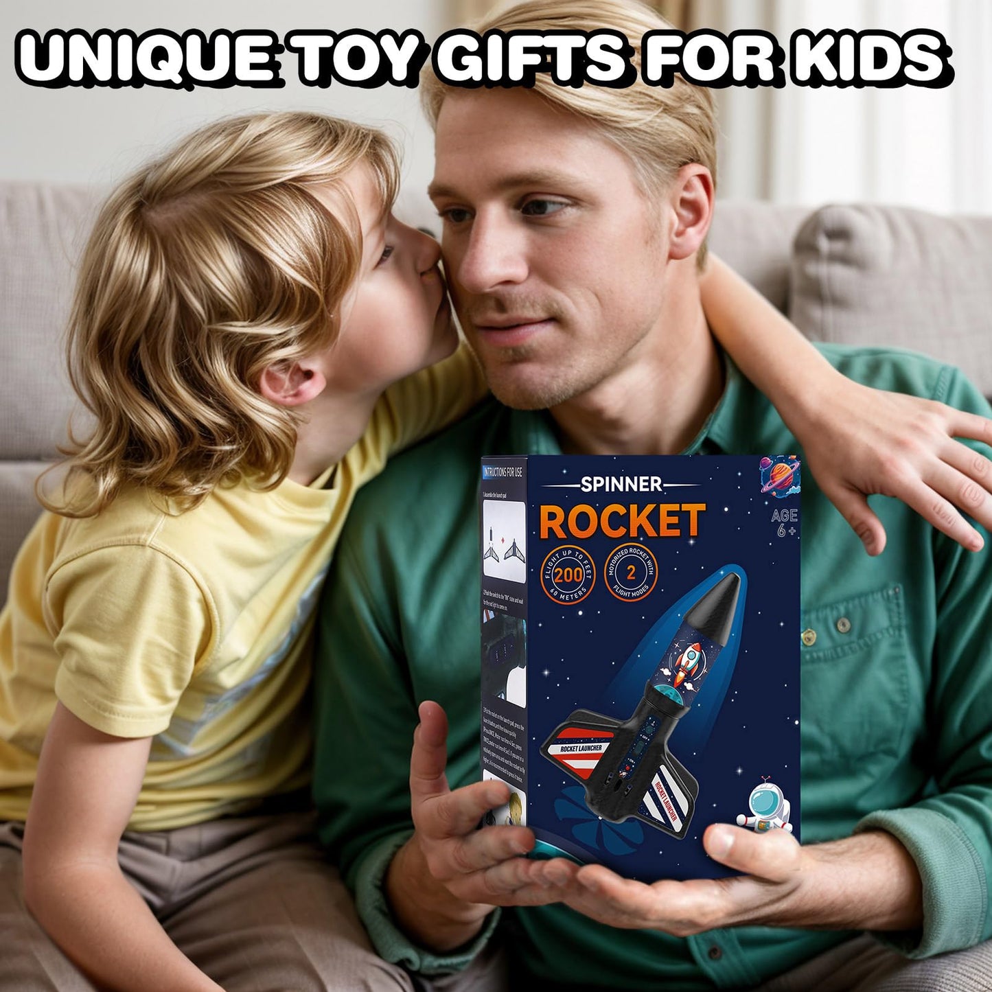 Eieymct Rocket Launcher for Kids – Self-Launching 200 ft Outdoor Electric Toy with LED Night Launch