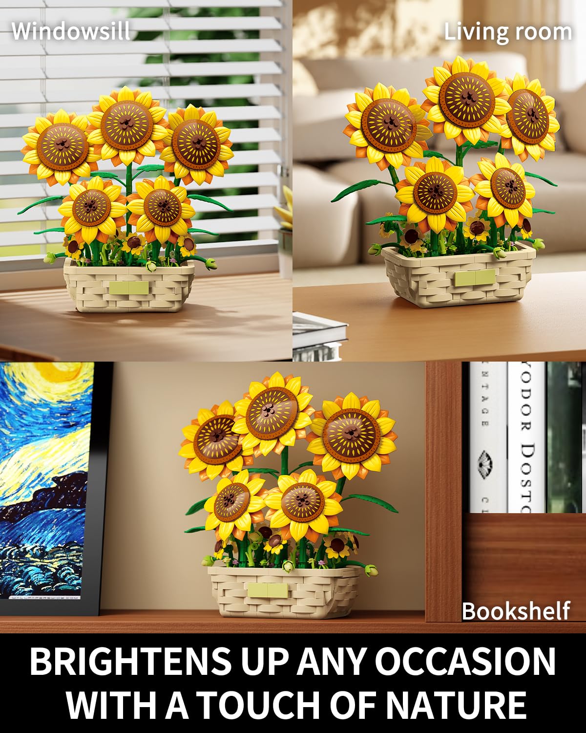 EITOLNR Sunflower Building Set with Vase Flowers – 861-Piece Botanical Collection for Home Decor & Gift (Ages 8+)