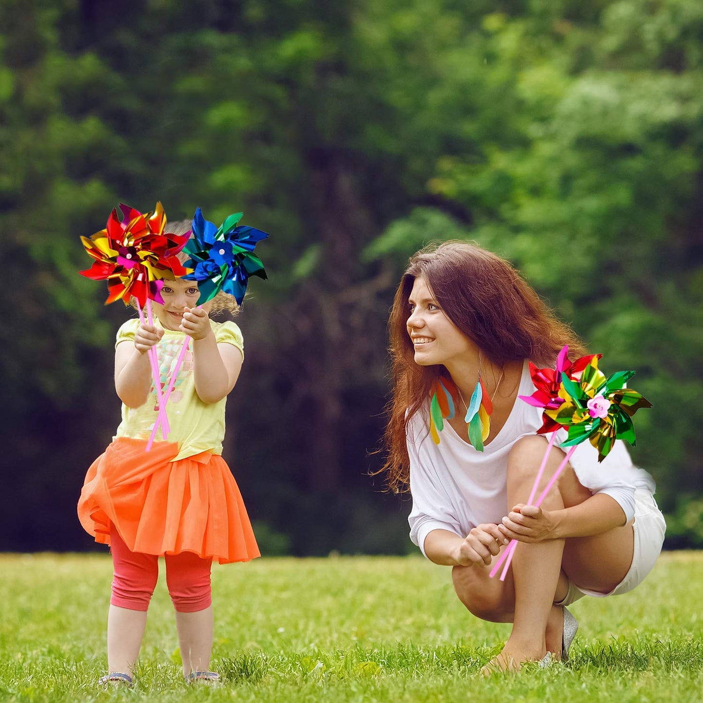 Elcoho 100 Pcs Rainbow Windmill Pinwheels – DIY Garden & Party Decor