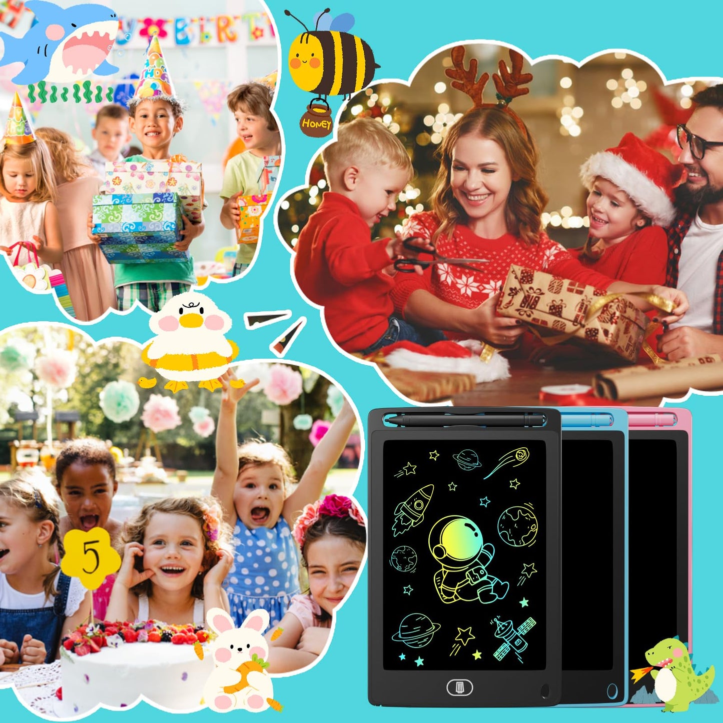 Electight 3-Pack Kids LCD Writing Tablet 8.5 Inch – Lock Screen, 3 Stylus Pens