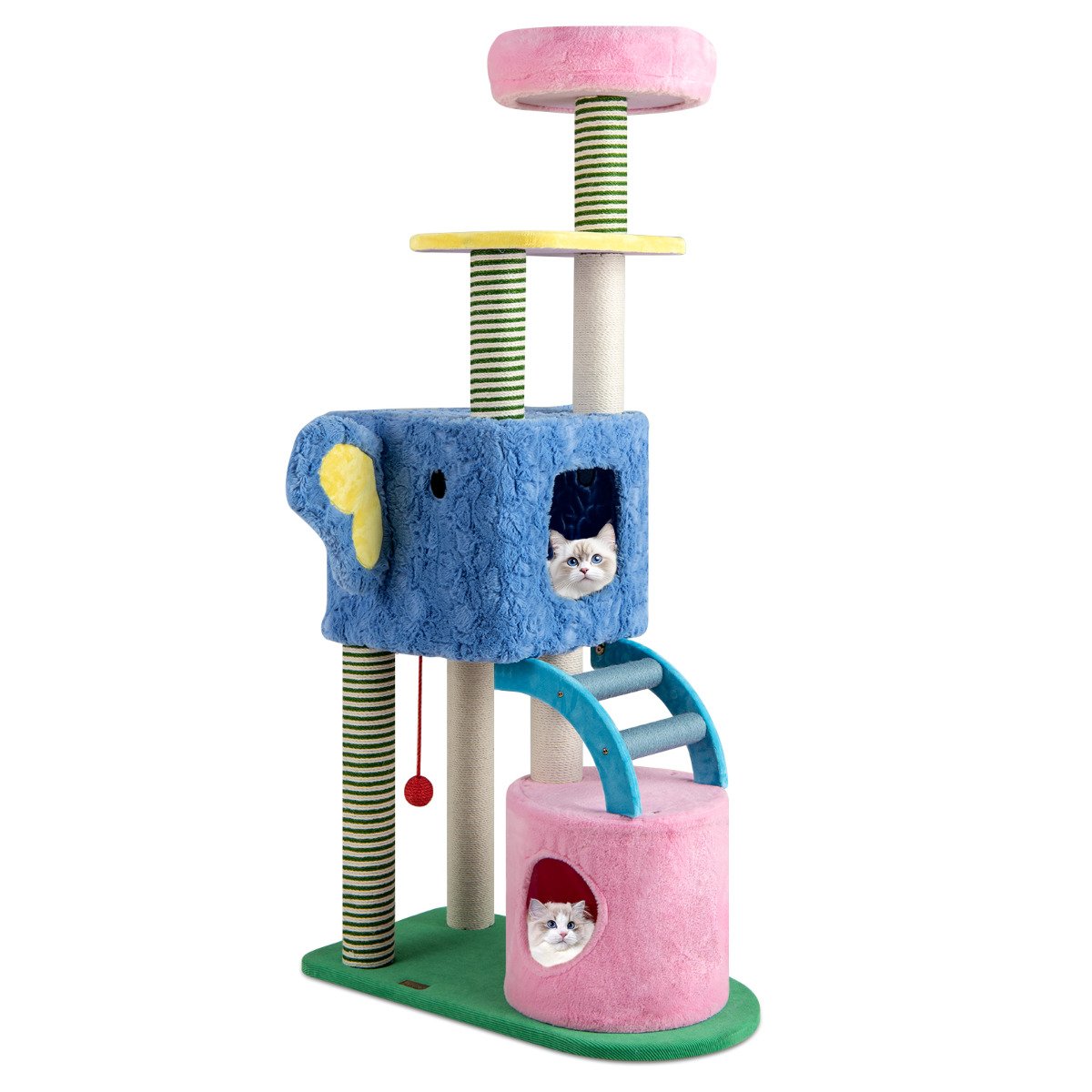 Elephant Themed Cat Tree for Cats with Condos and Padded Perch-Colourful