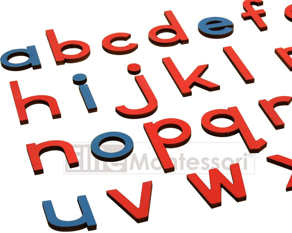 Elite Montessori Wooden Movable Alphabet with Box – Red & Blue, 5mm Thick | Preschool Spelling
