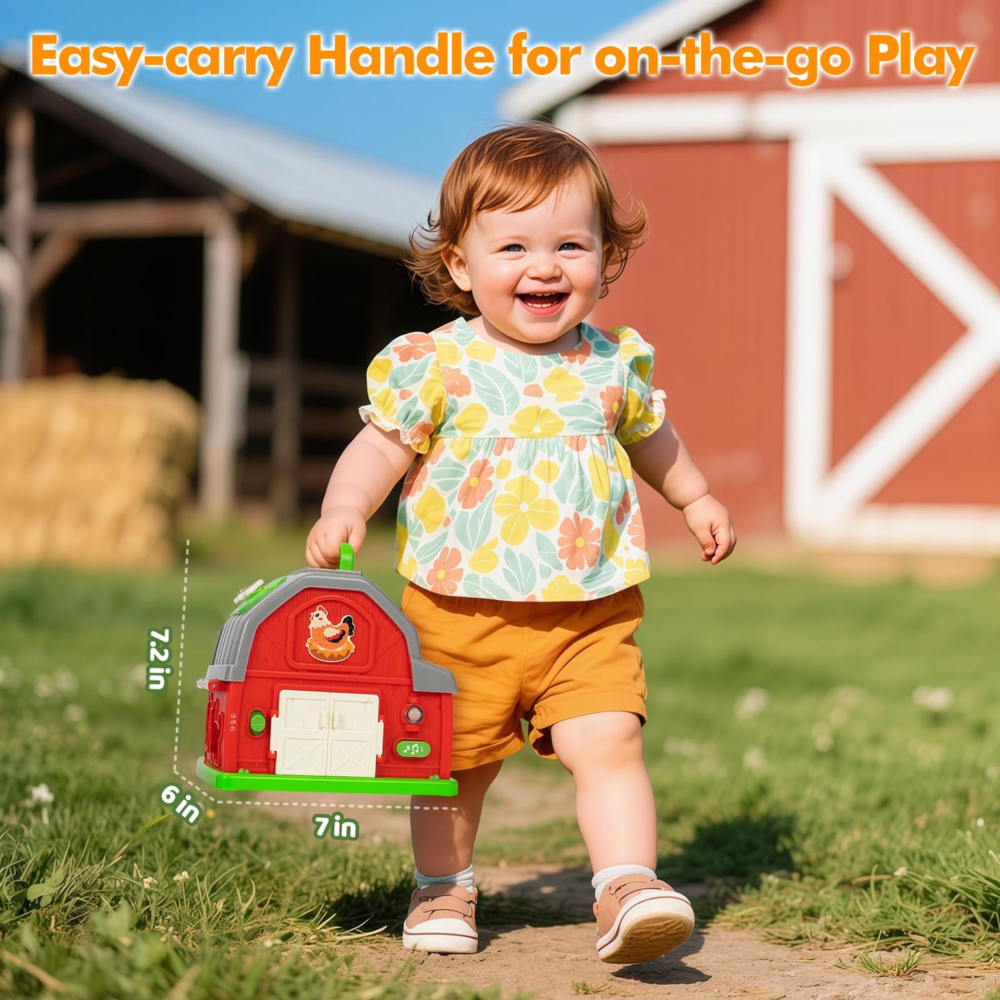 Ellinjan Montessori Farm Animals Toy for Toddlers 1-3 | Light & Sound Barn Playset