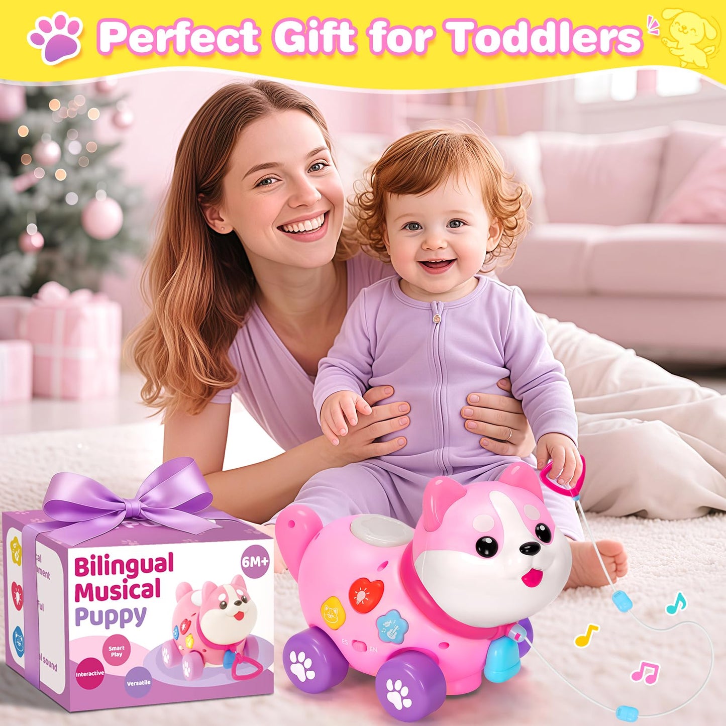 Ellinjan 4-in-1 Musical Puppy Toy for 6–18 Months – Bilingual Learning & Lights