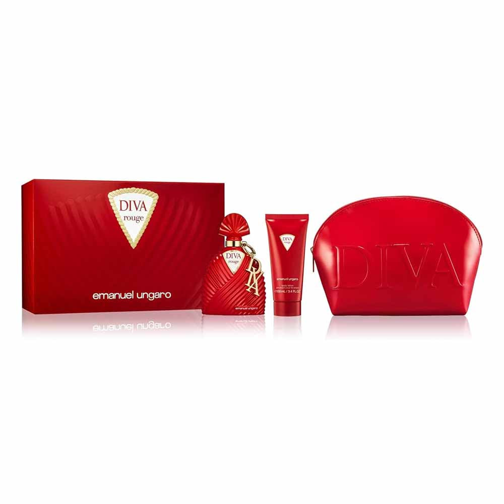 Emanuel Ungaro Diva Rouge Gift Set: EDP 100ml - Body Lotion 100ml - Pouch Women's Fragrance