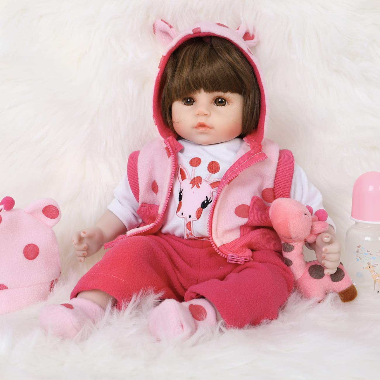 ENADOLL Reborn Baby Doll - Realistic Silicone Vinyl Polka Dot Giraffe, 16-Inch Weighted Gift Set