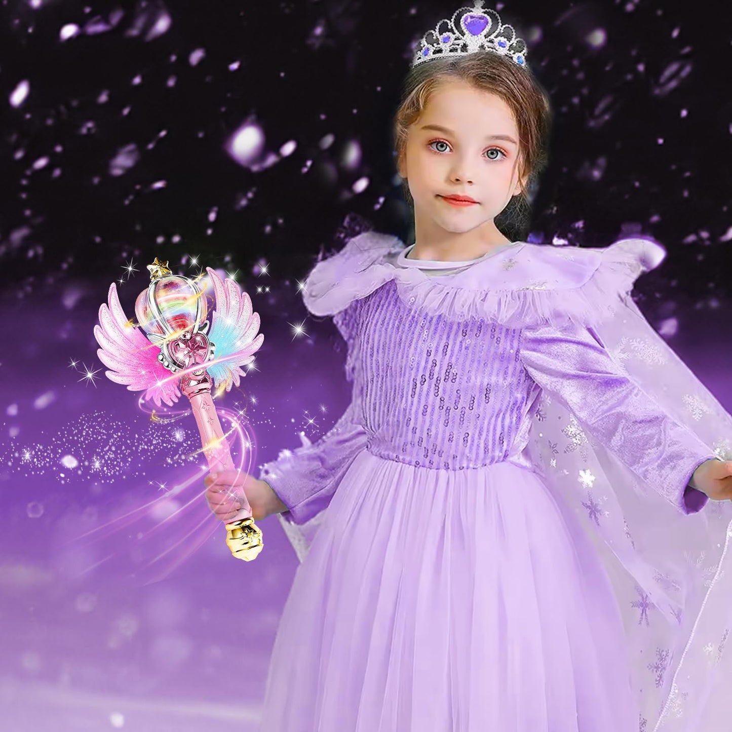 EnchantZone Light Up Snowflake Wand – Pink Princess Toy with Spinning LEDs & Music