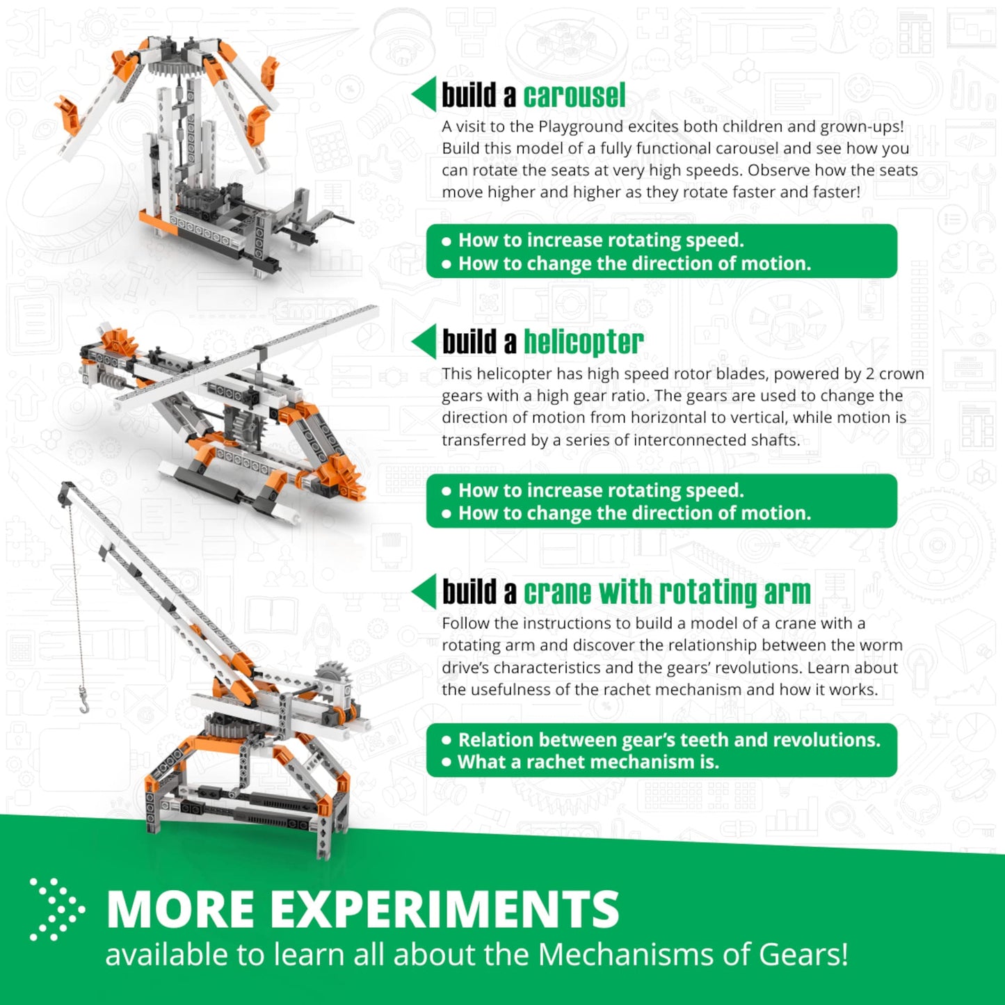 Engino STEM Toys: Gears & Worm Drives Building Kit for Kids 9+ | 12 Models