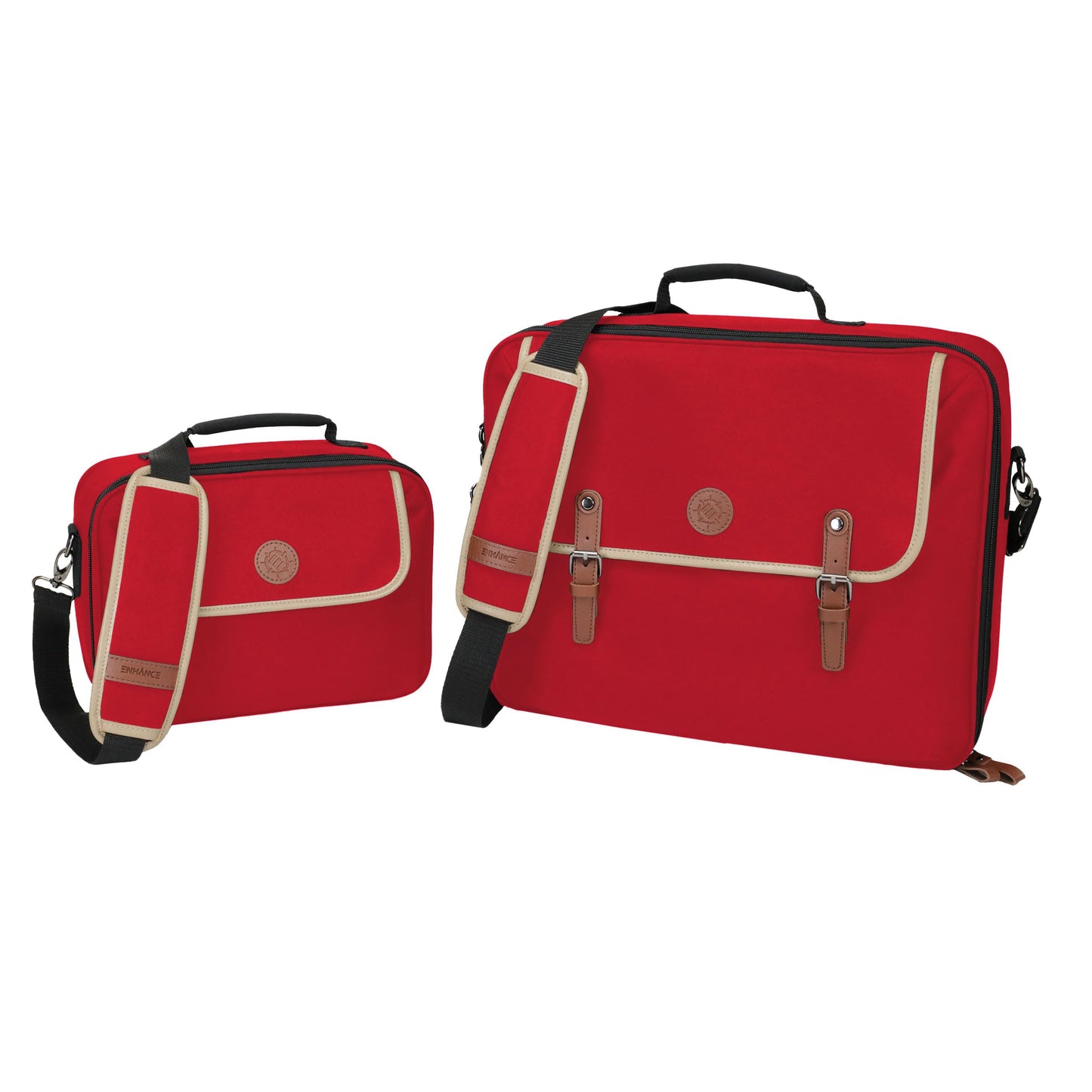 ENHANCE Designer Edition TCG Bag — MTG Shoulder Bag with Customizable Dividers & Accessory Pocket (Red)