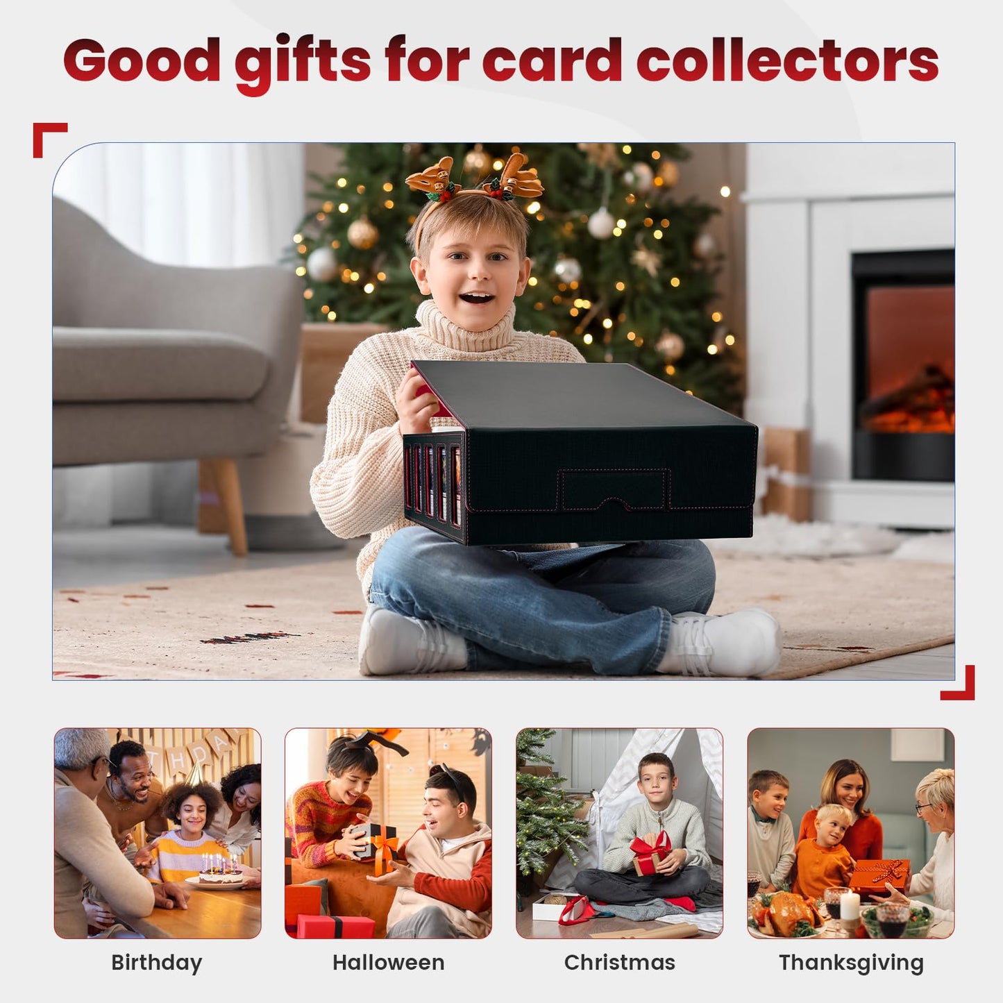 Enrichovo Red Trading Card Storage Box with Handle – 5-Row, 4000+ Cards Capacity