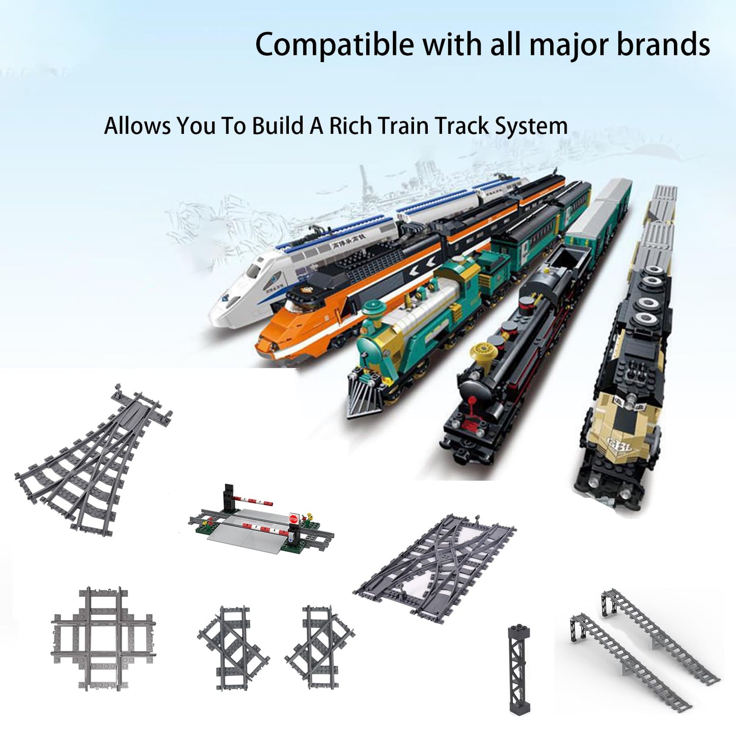 Enttgo City Train Track Accessories – Up/Downhill Expansion, Compatible with All Major Brands