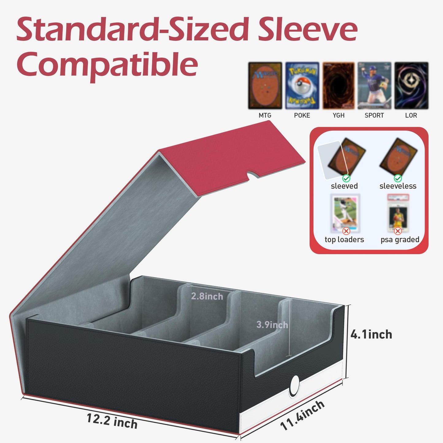 ENTUMO 4-Row Trading Card Storage Box – 3200+ Capacity, 24 Dividers, PU Leather Case