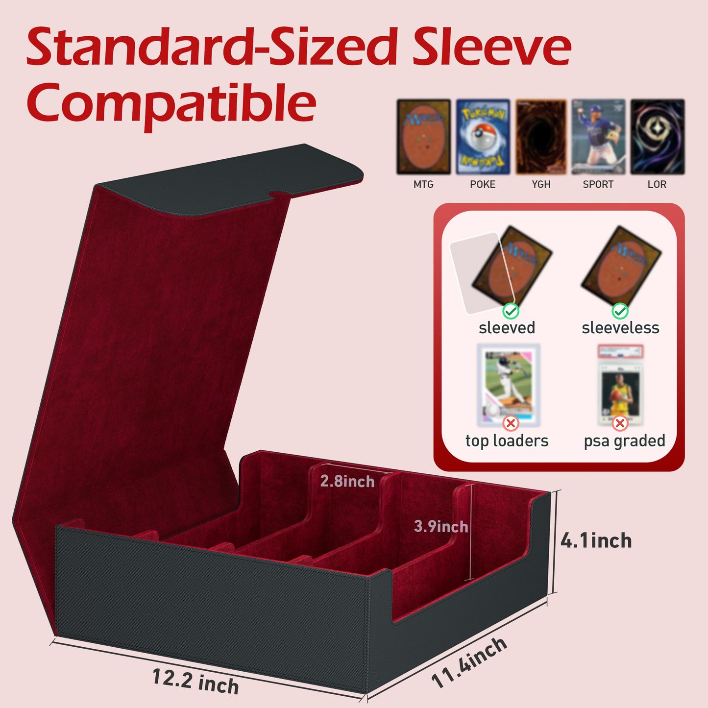 ENTUMO 4-Row Trading Card Storage Box with 24 Dividers – Holds 3200+ Cards, Magnetic Closure