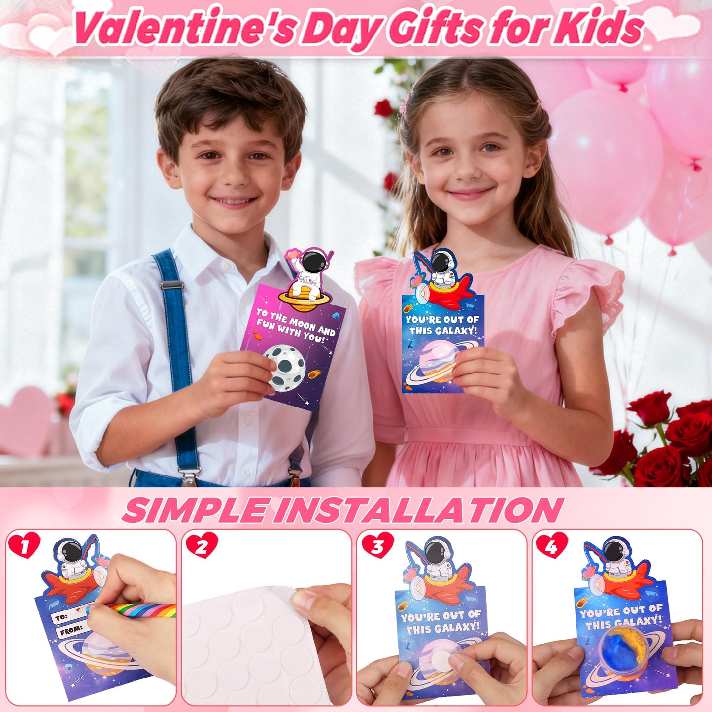 Envotek Galaxy Slime Kit — 28 Valentine Cards & Slime for Kids Classroom