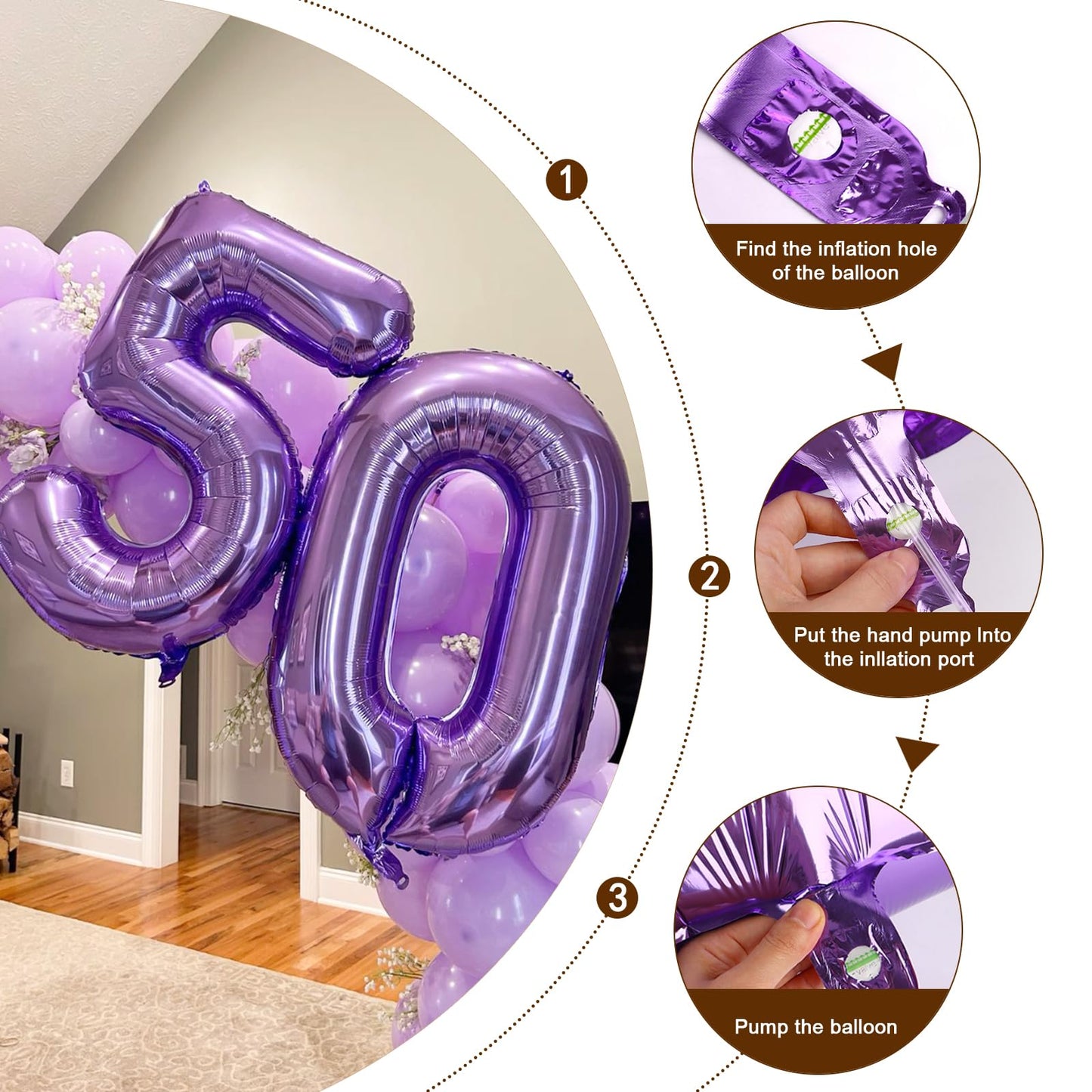 Enyeopd 15th Birthday Decorations - Purple 40-Inch Balloon Numbers, 1-60 Range, Premium Party Decor