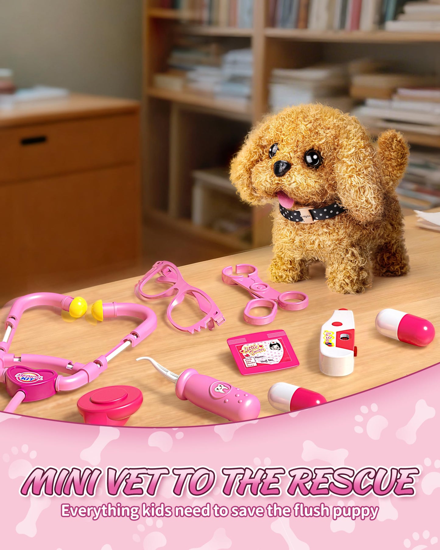 Eohemeral Pet Vet Kit for Kids with 2 Plush Pets & Doctor Costume – 36-Piece Interactive Playset
