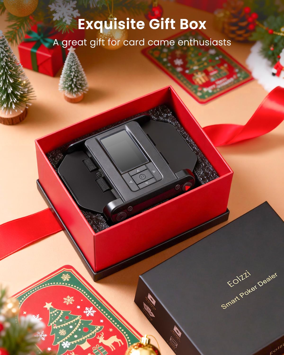 Eolzzi Black Pro 2-in-1 Card Shuffler & Dealer – 12-Player Wireless System with Gift Box