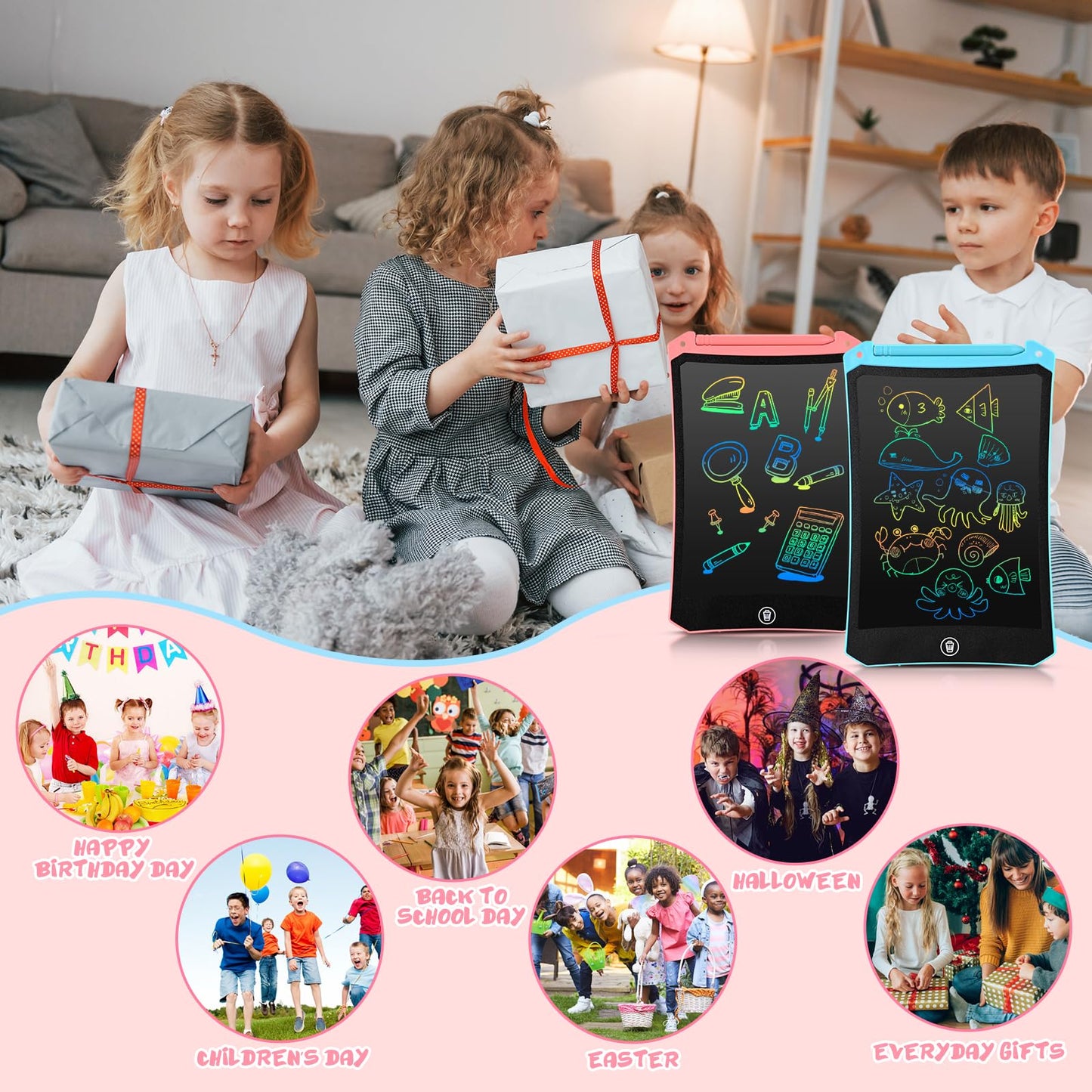 EooCoo 8.5-Inch LCD Writing Tablet for Kids – 2 Pack Toddler Doodle Boards for Travel