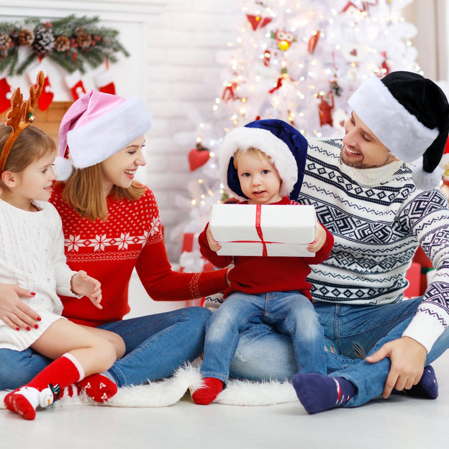Eoocan Santa Hat for Kids – Velvet Wine Red Unisex Christmas Hat | Extra Thick Plush