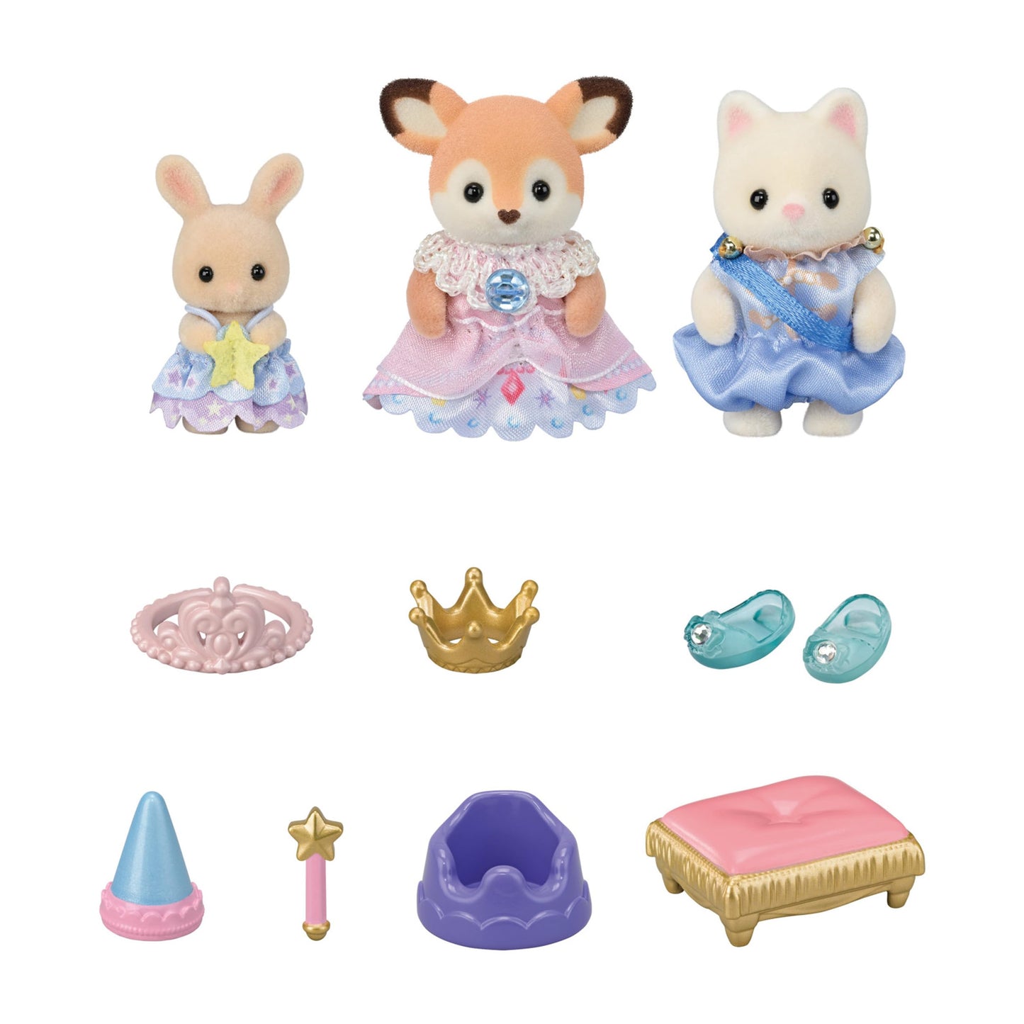Epoch Sylvanian Families Recital Set – Princess Deer, Silk Cat Baby Prince, Glass Shoes | S-77 | ST Mark Certified | Ages 3+