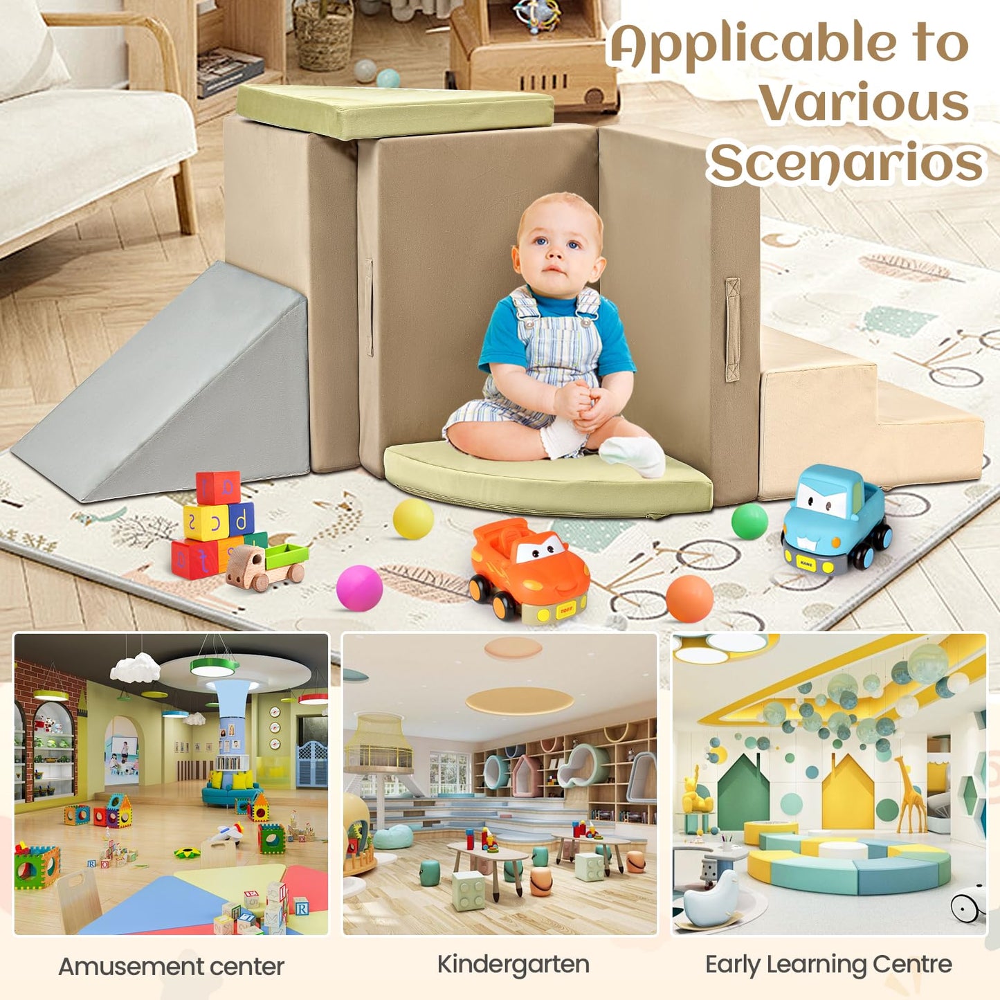 Erament 6-Piece Toddler Climbing Toy Set – Soft Indoor Foam Play Blocks for Crawling, Climbing & Sliding