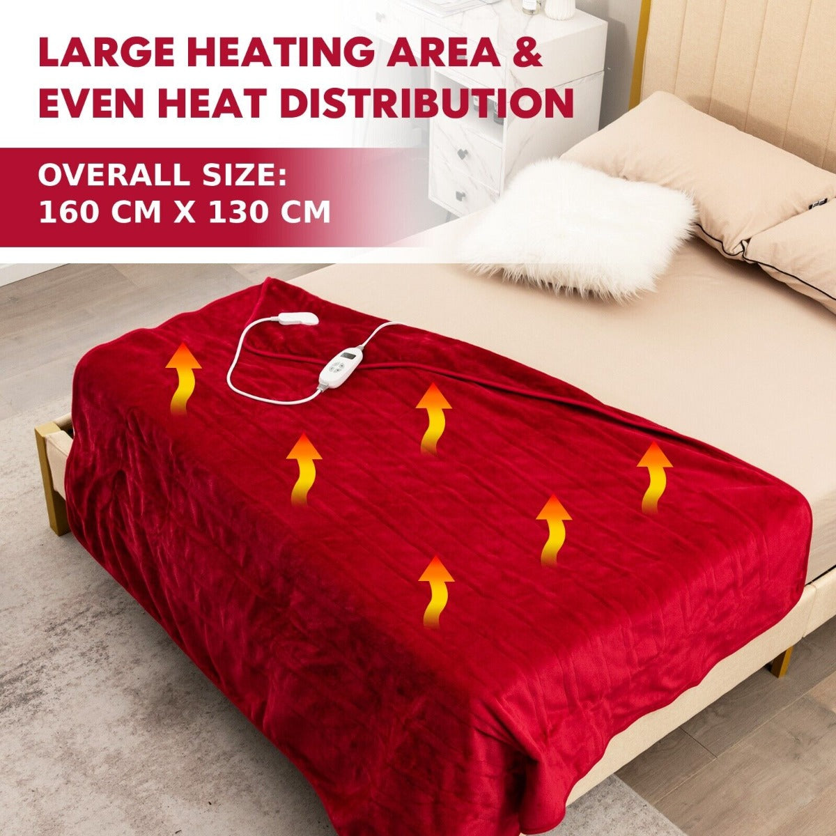 160 x 130 CM Electric Heated Throw Blanket with 10 Heat Settings-Blue