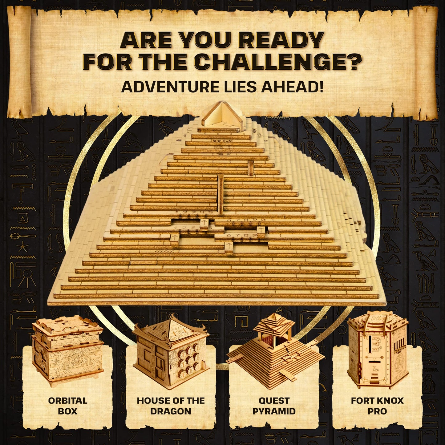 ESC WELT Quest Pyramid Puzzle Box – Escape Room in a Box for Adults & Teens | Wooden 3D Puzzle with Hidden Compartment