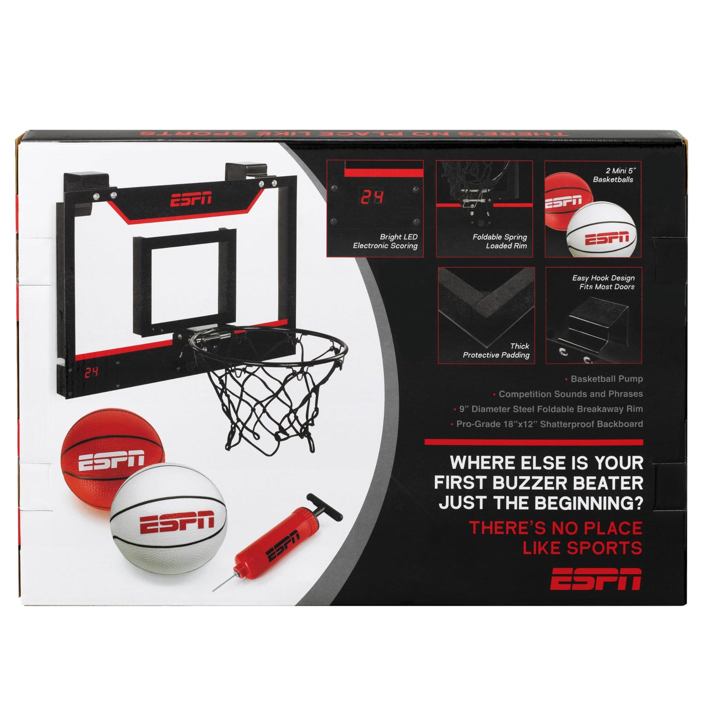 ESPN Mini Basketball Hoop – Over-The-Door with Foldable Rim & Scoreboard