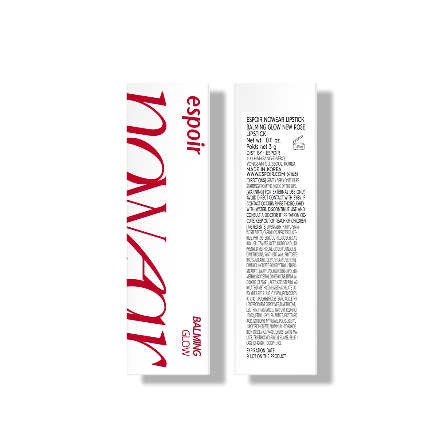 Espoir Nowear Balming Glow Lipstick #6 New Rose 0.1oz | Lightweight Moisturizing Lip Color | Vegan Cruelty-Free