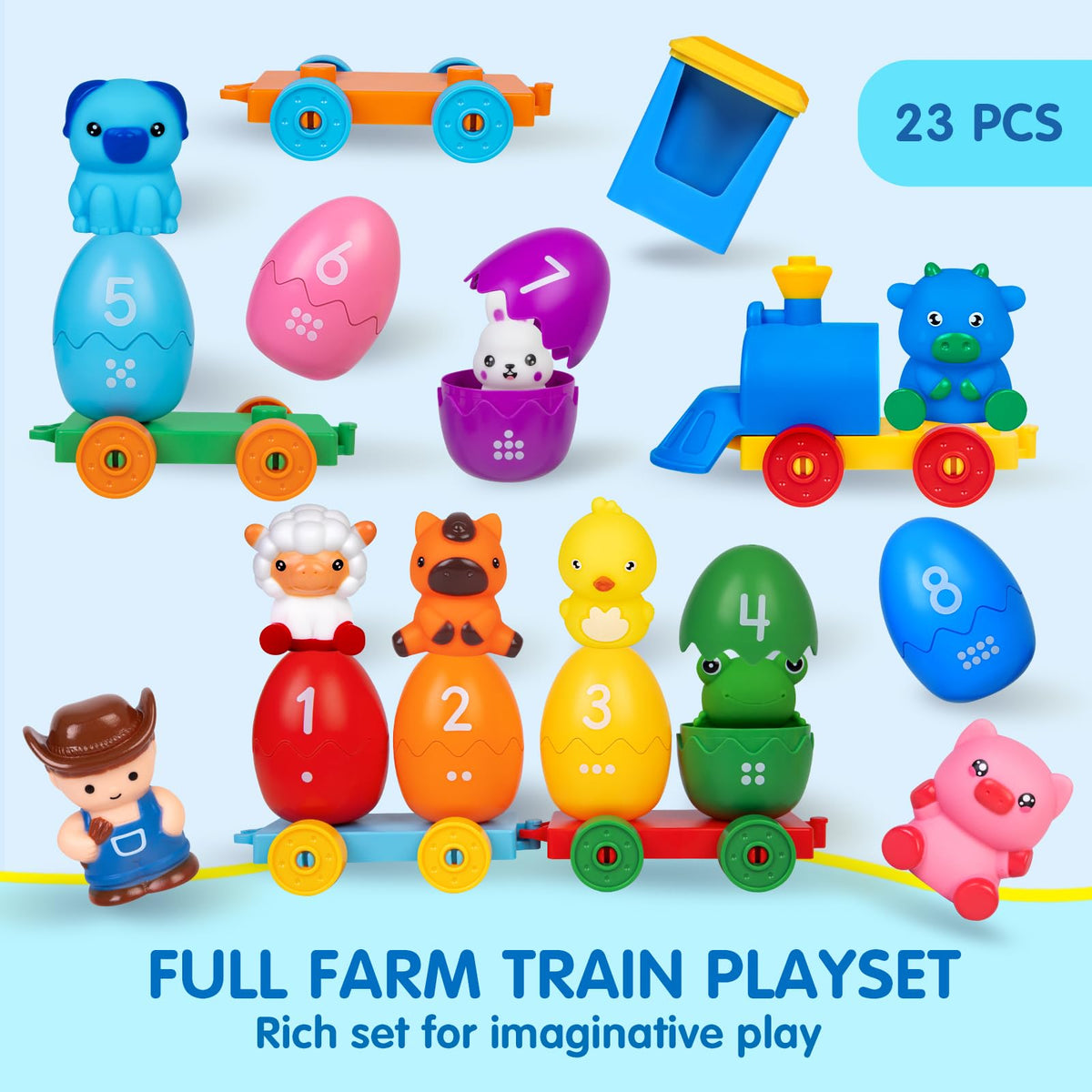 ESPRAY Toddler Farm Train Set — Count, Match & Sort with 8 Animals & 1 Farmer
