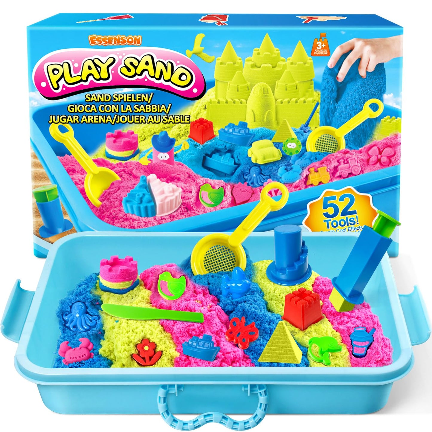 ESSENSON Sensory Bin: 52-Piece Sand Kit with 3lbs Magical Sand & Castle Molds