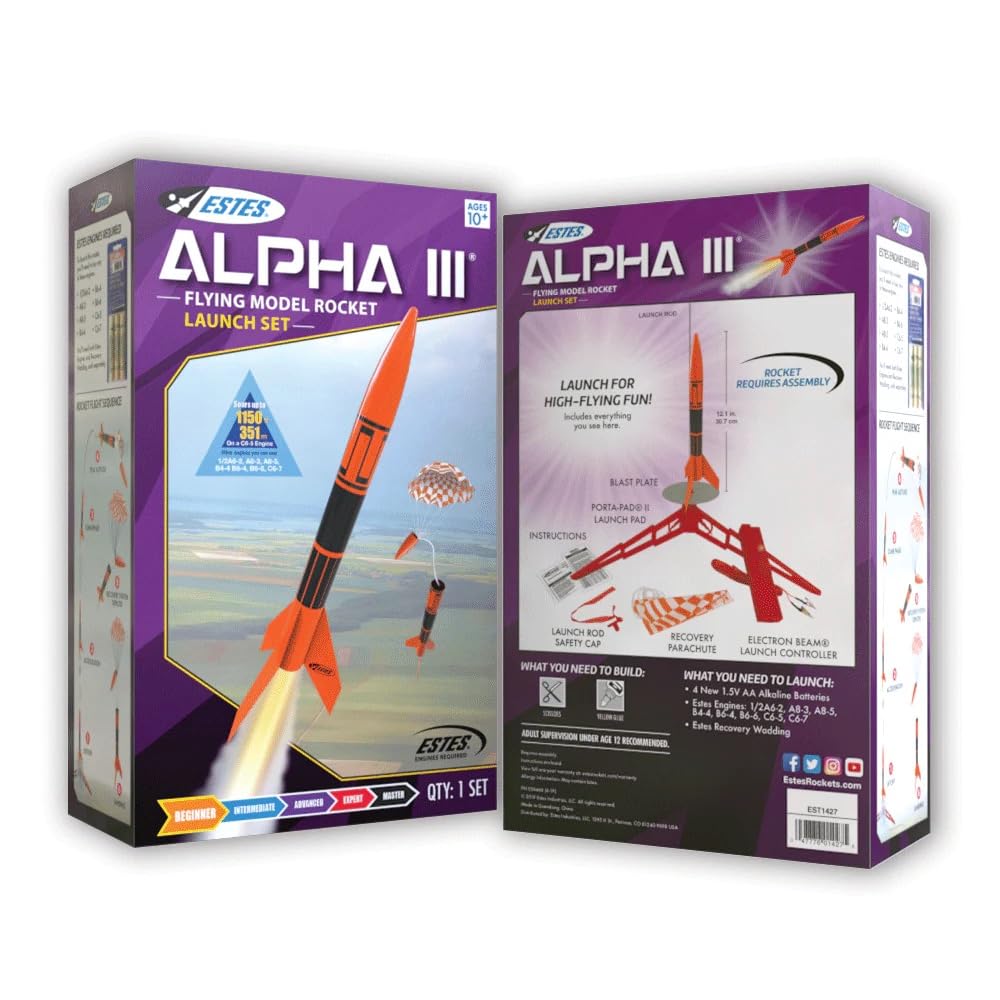 Estes 1427 Alpha III Rocket-Building Kit — Beginner Flying-Rocket Model with Launch Pad & Controller