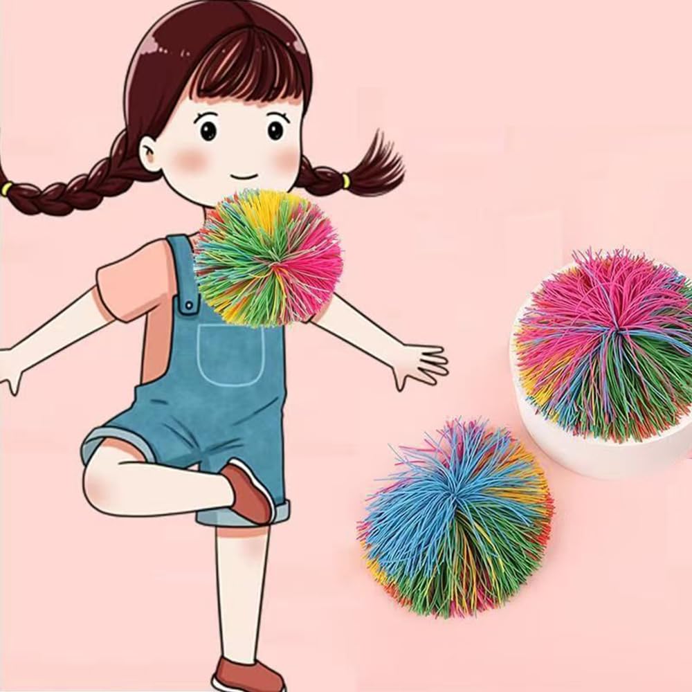 Estimable 16 PCS Sensory Fidget Stringy Balls — Rainbow Soft Rubber Stress Ball Toys
