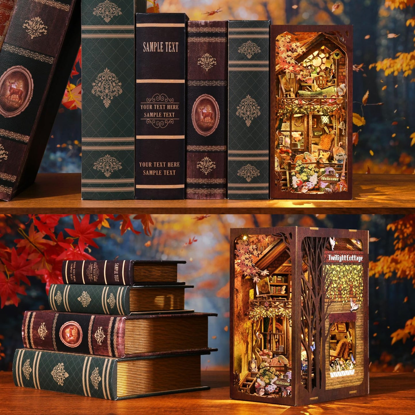 ETKVR Book Nook Kit – DIY Miniature Cottage with LED Lights & Dust Cover