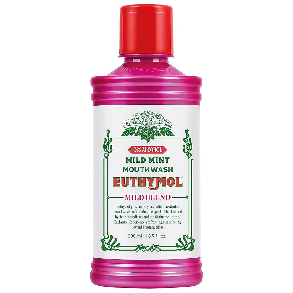 Euthymol Mild Mint Alcohol-Free Mouthwash for Fresh Breath & Gentle Oral Care 500 ml / 16.91 oz