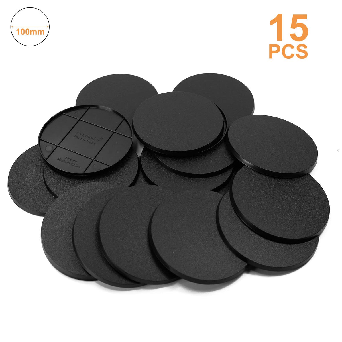 Evemodel 15pcs 100mm Round Bases for Wargames – ABS Plastic