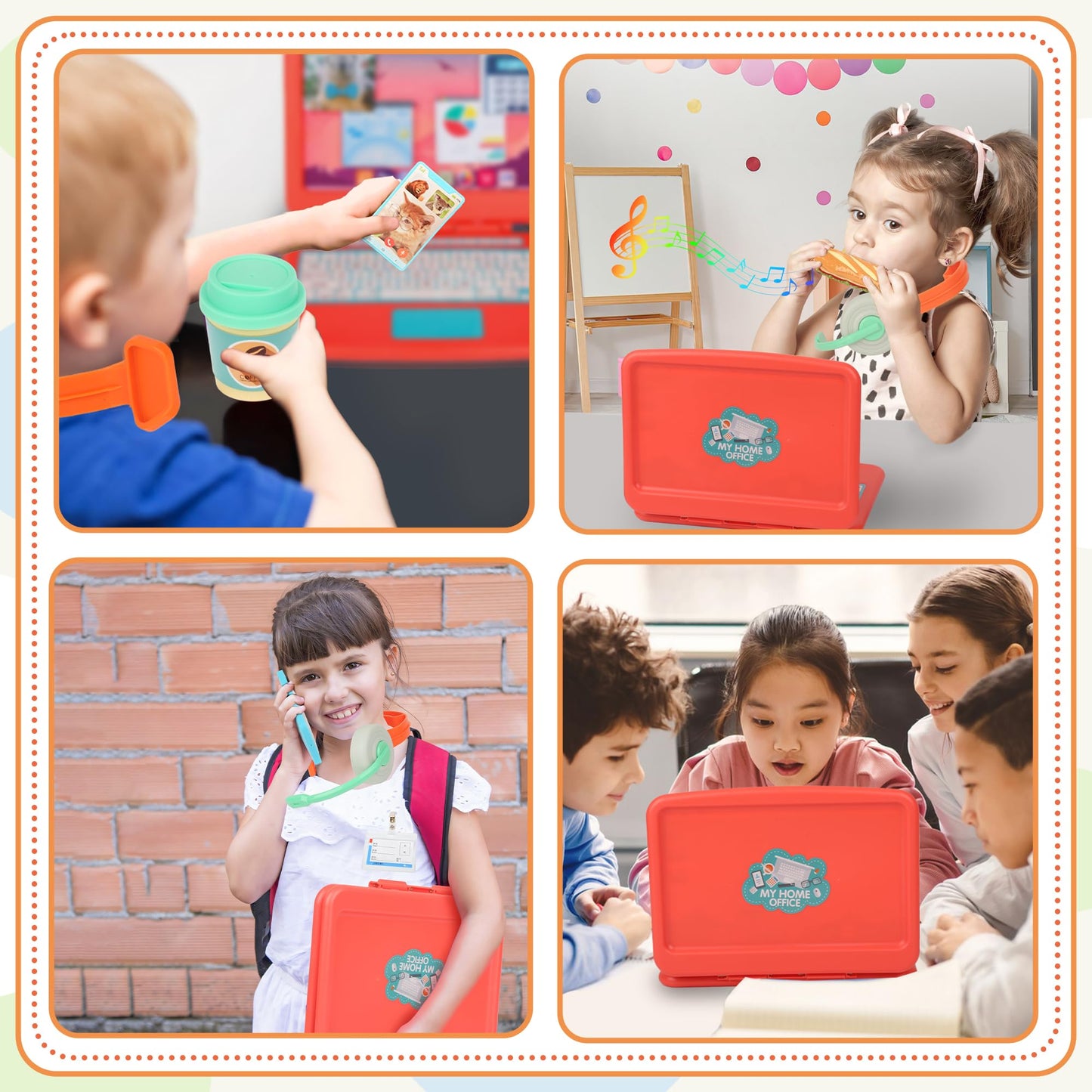 Everideals Pretend Play Home Office Set for Kids 3-7 | Laptop, Cell Phone & Harmonica