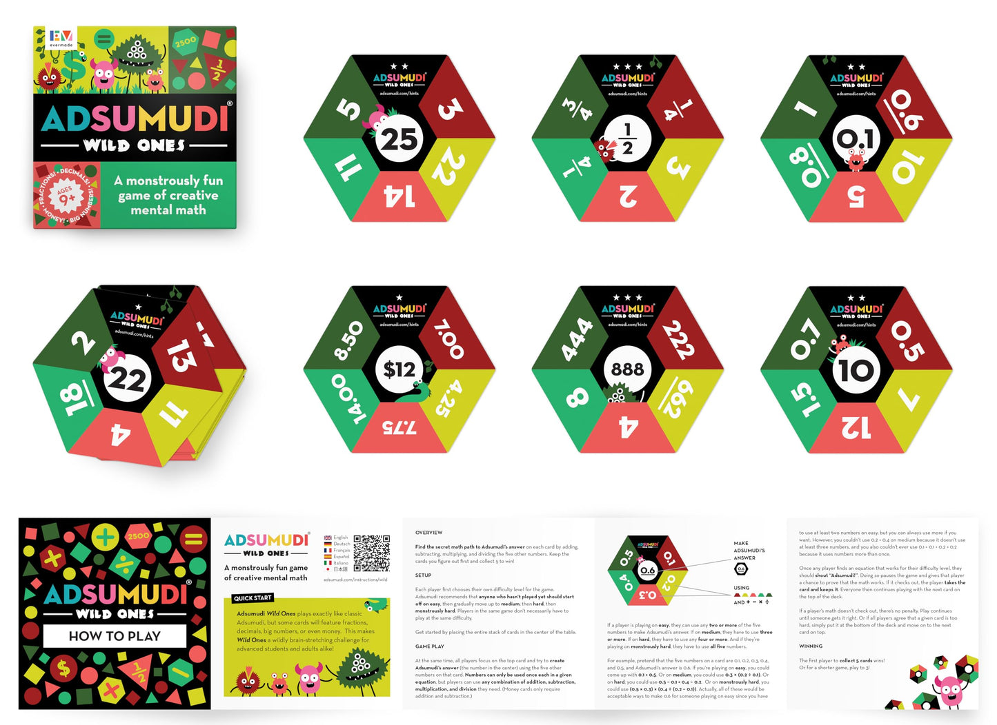 Evermade Adsumudi Math Game – Wild Ones: Fun Fractions, Decimals & Mental Math (Ages 9+)