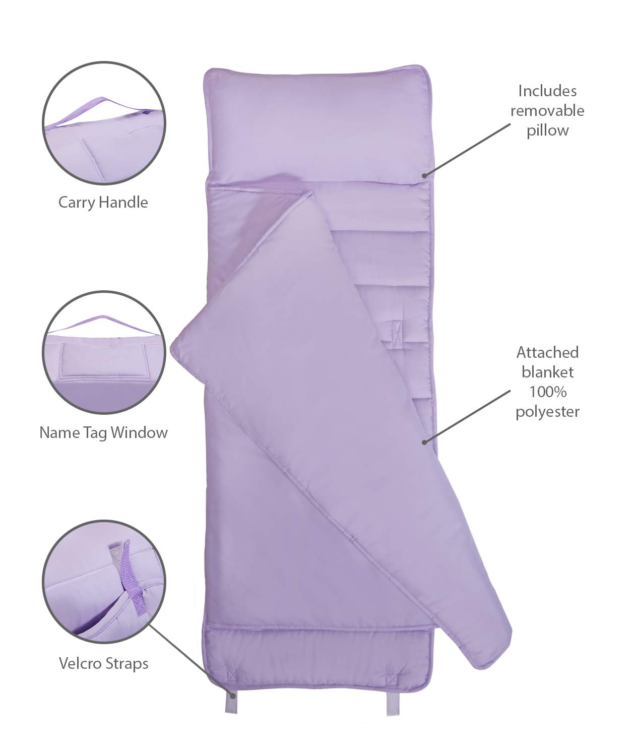 EVERYDAY KIDS Nap Mat with Removable Pillow – Lavender | Rollup Design for Preschool & Daycare