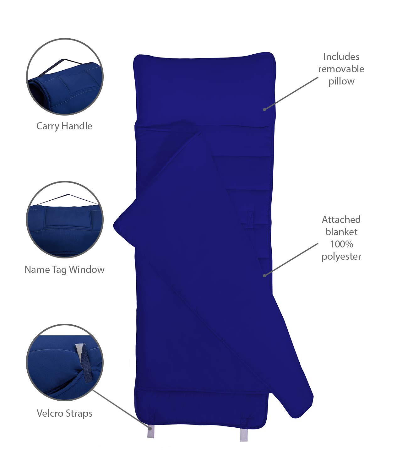 EVERYDAY KIDS Nap Mat with Removable Pillow - Navy | Rollup Sleep Mat for Preschool (Ages 3-6)