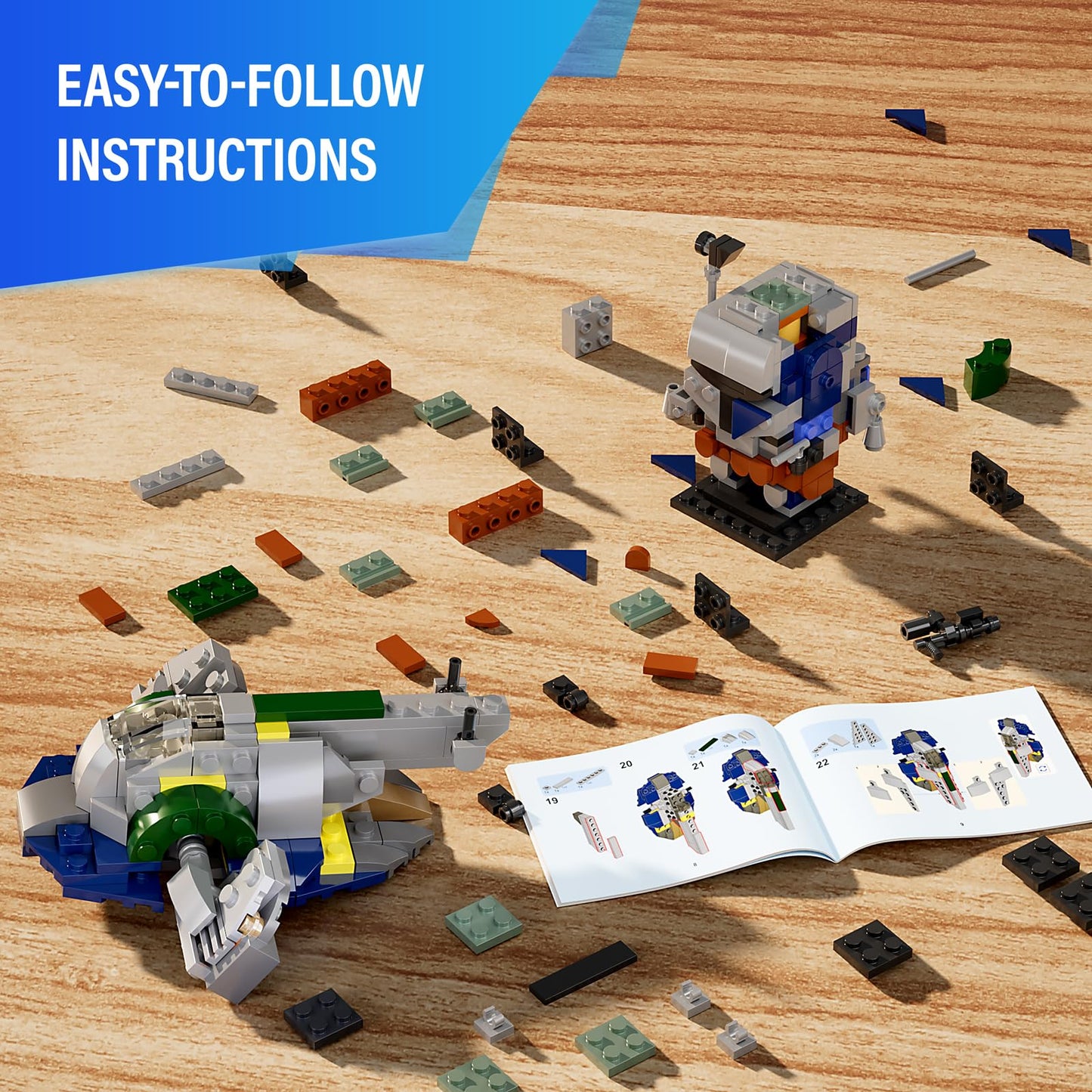 EvoFTIOR Jango Fett Headz Brick Figure & Slave 1 Tensegrity Model