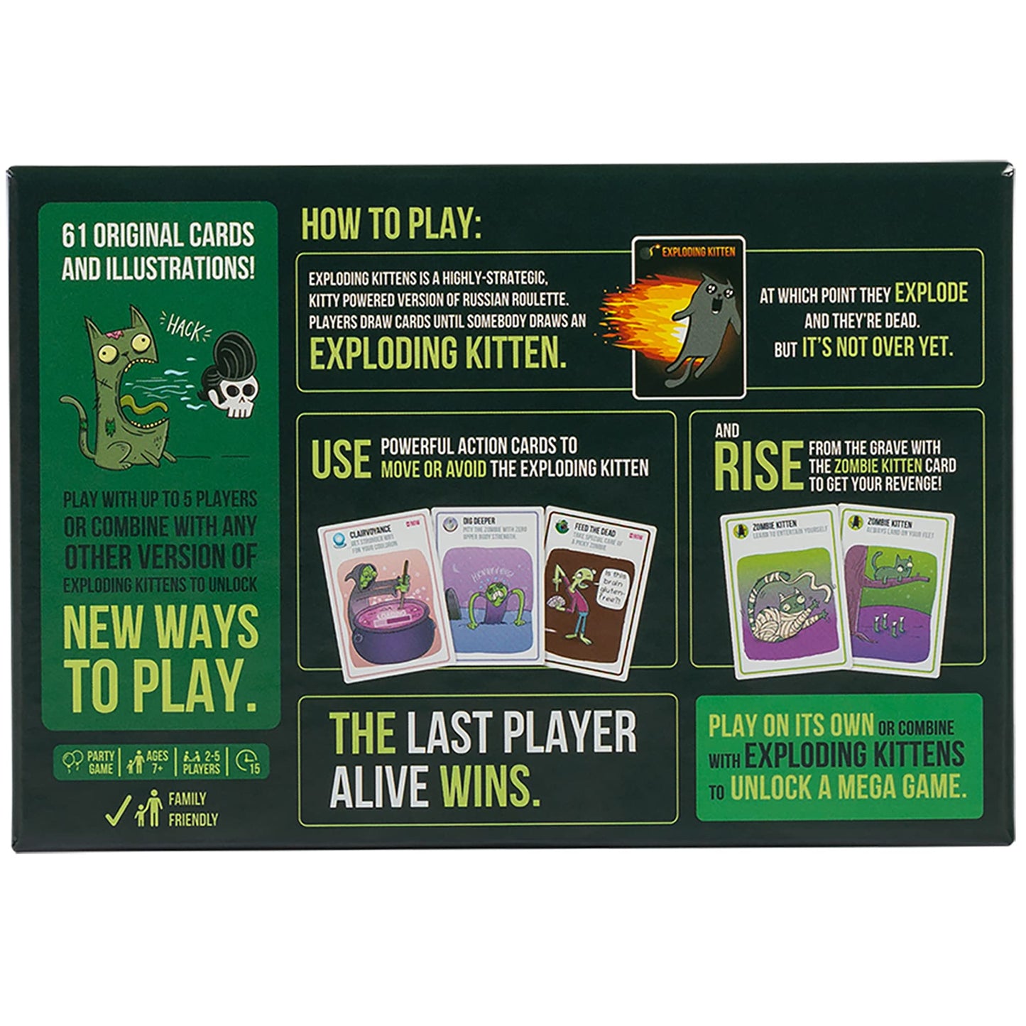 Exploding Kittens: Zombie Kittens — 2-5 Players, 15 Minutes to Play, Ages 7+ | High Stakes Card Game