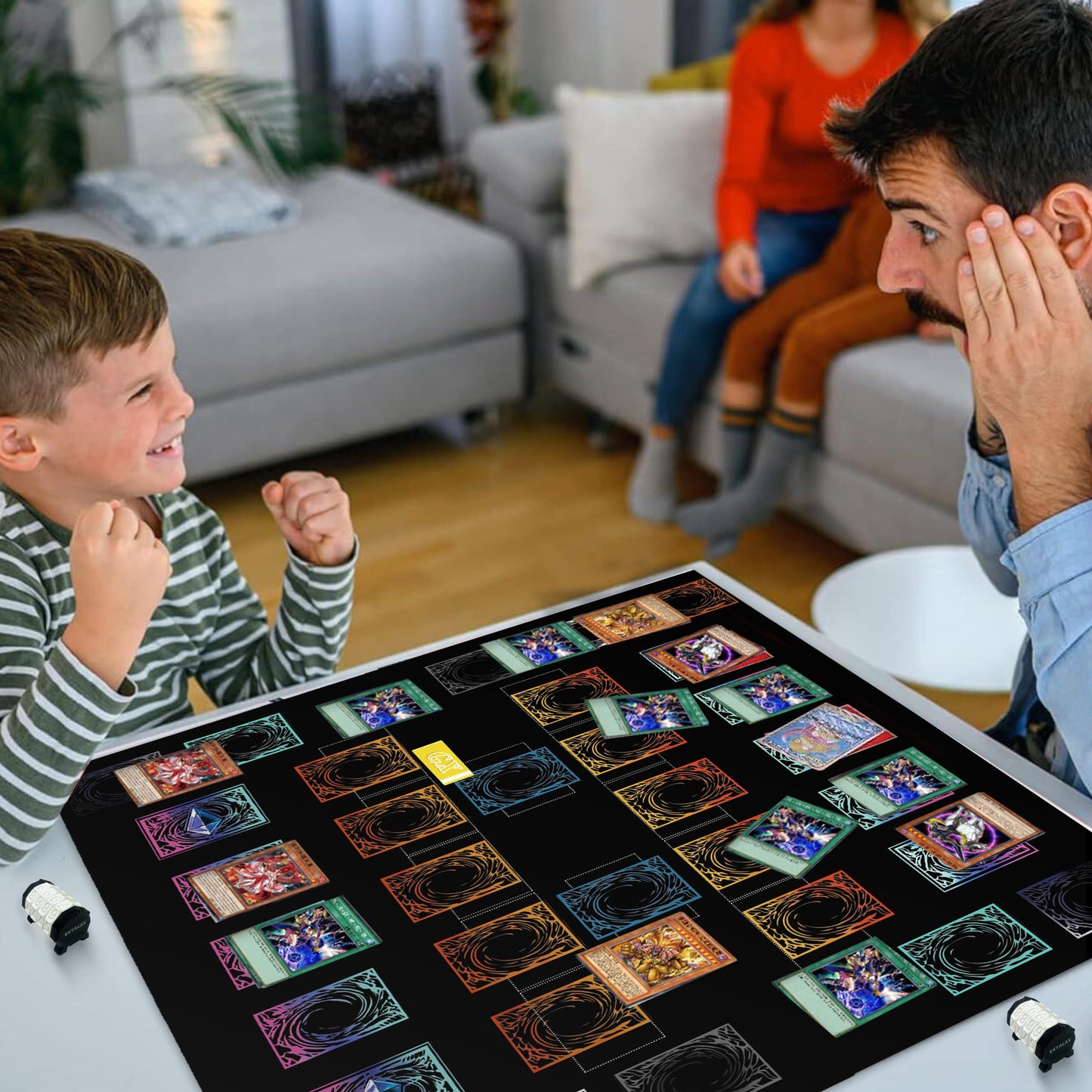 Extalas Stitched Yu-Gi-Oh Playmat – 2-Player Large 24x24 in with Free Counters & Storage Bag