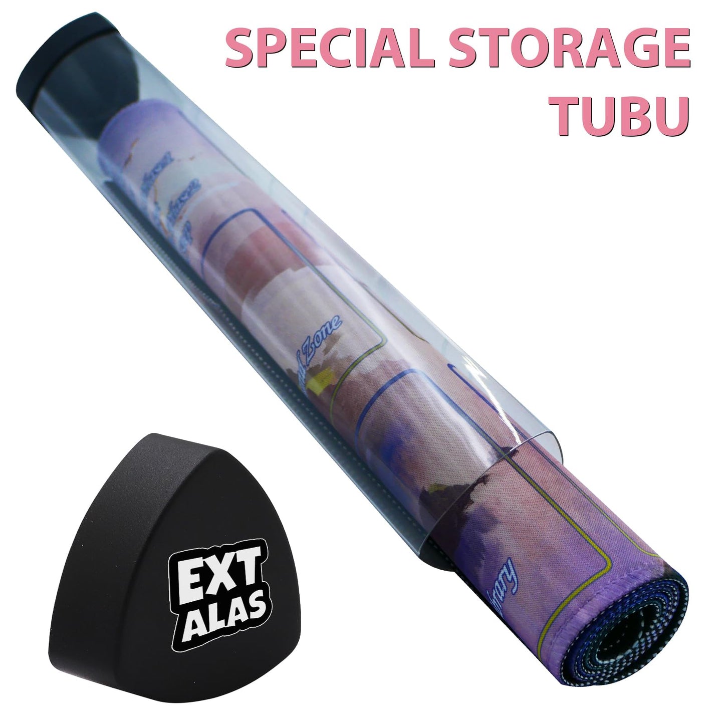 Extalas MTG Playmat – 24x14 in, Non-Slip, Edge-Locking Waterproof with Storage Tube & 7 Dice