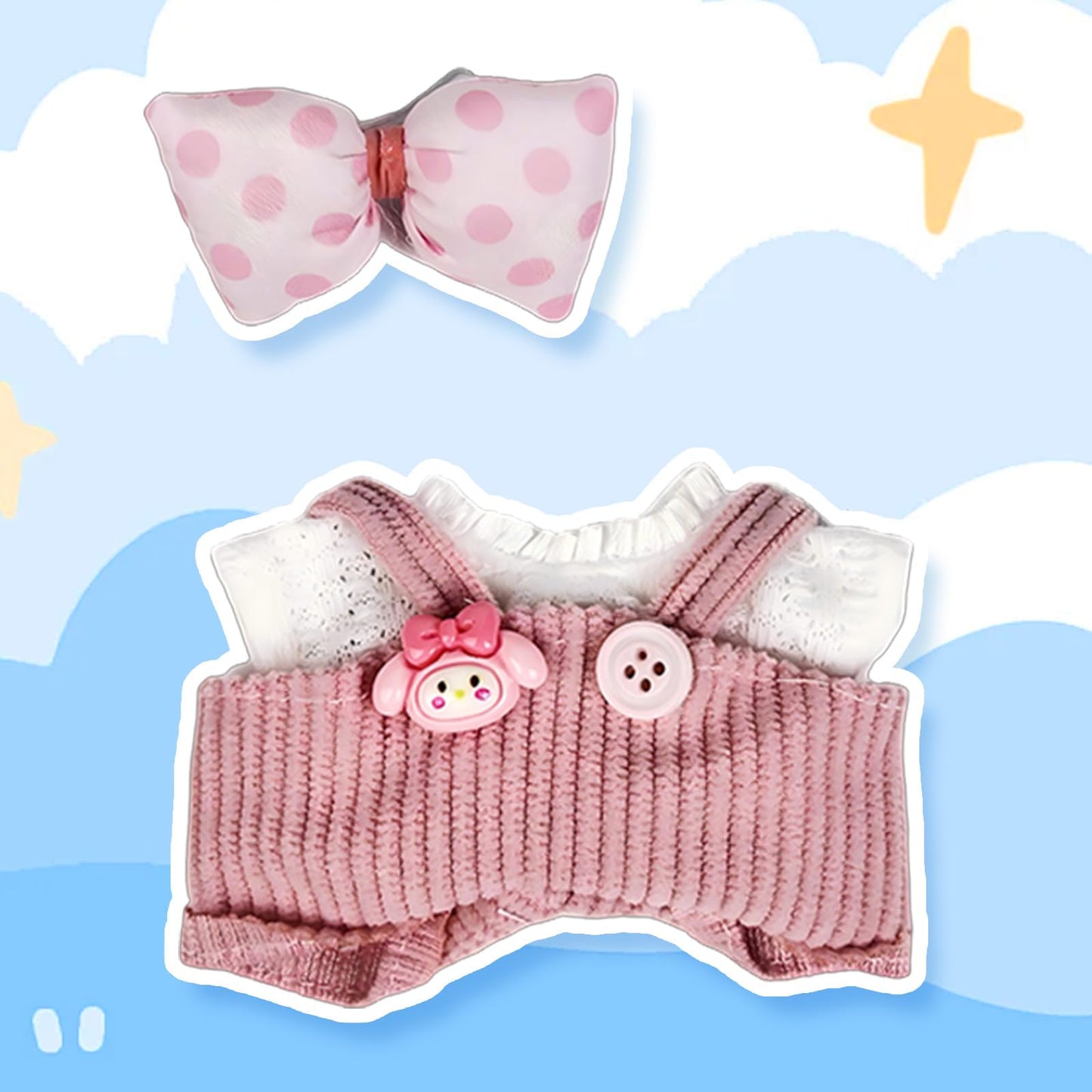 Eyancotoi 17cm Doll Clothes - Style 8 Top, Suspenders & Hair Clip Set
