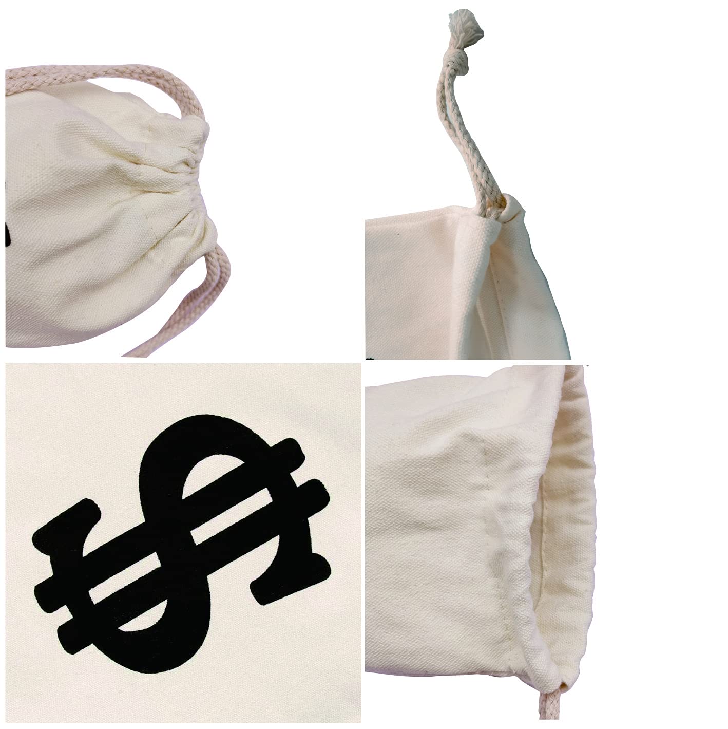 Eyllaaoo 2-Pack Canvas Money Bags with Drawstring Closure and Dollar Sign Design